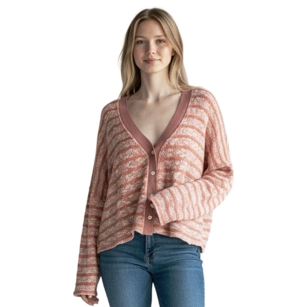 NWOT UMGEE Women’s Oversized Pink Striped Button Front Cardigan